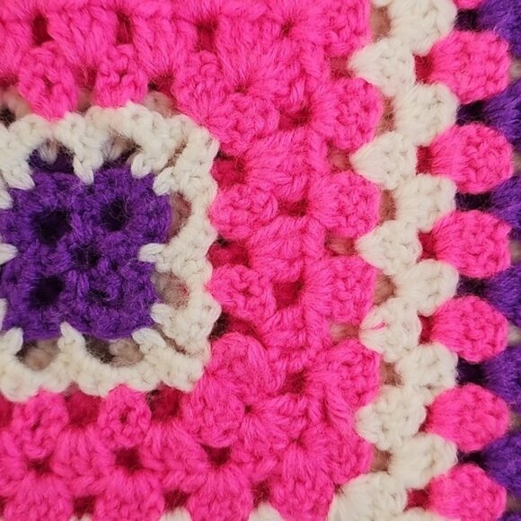 Granny Square Boho Crochet Tank Top Bright Pink And Purple Colors Youth - Picture 4 of 12